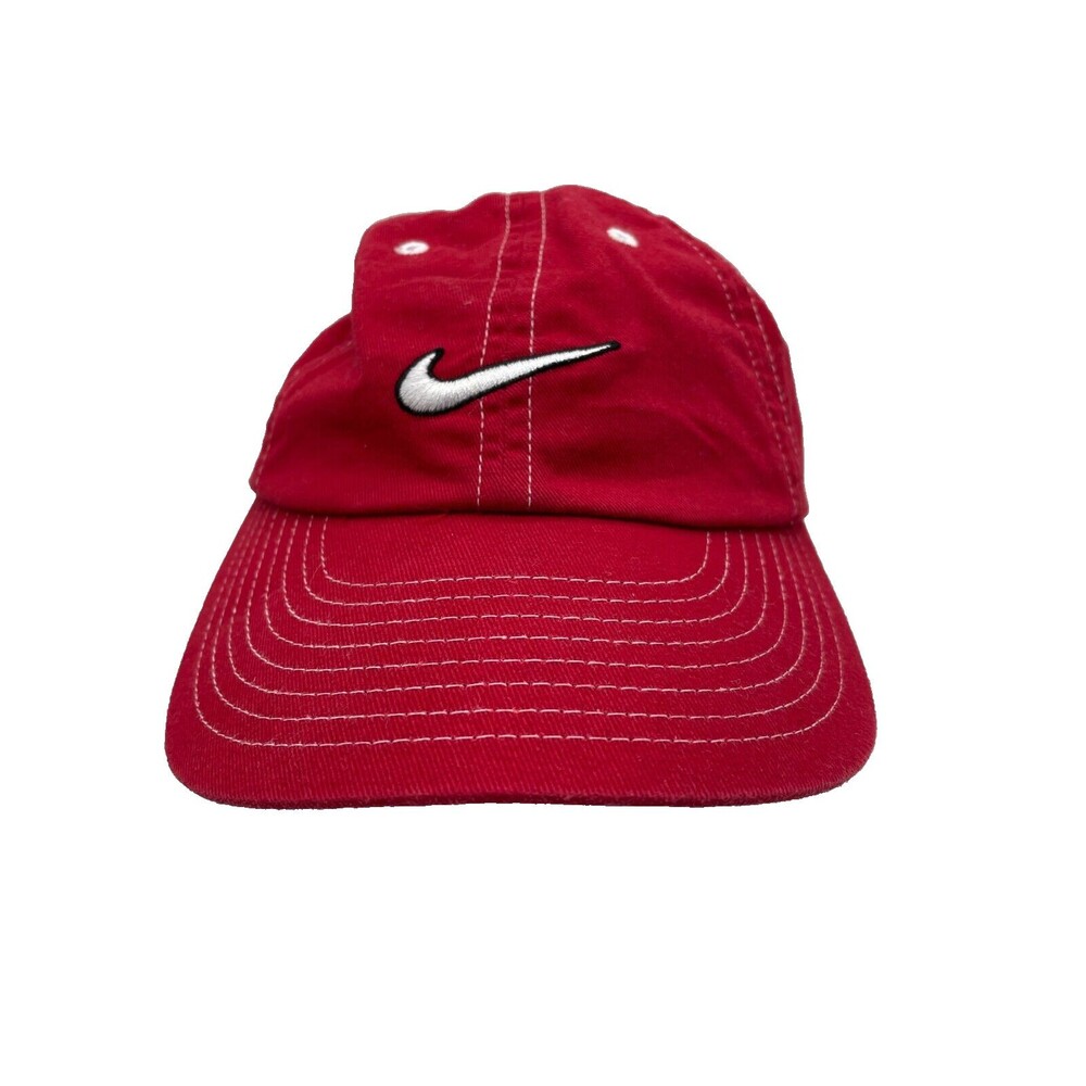 Nike Baseball Hat Youth CHILD Size Red White Logo Adjustable Strapback Cotton